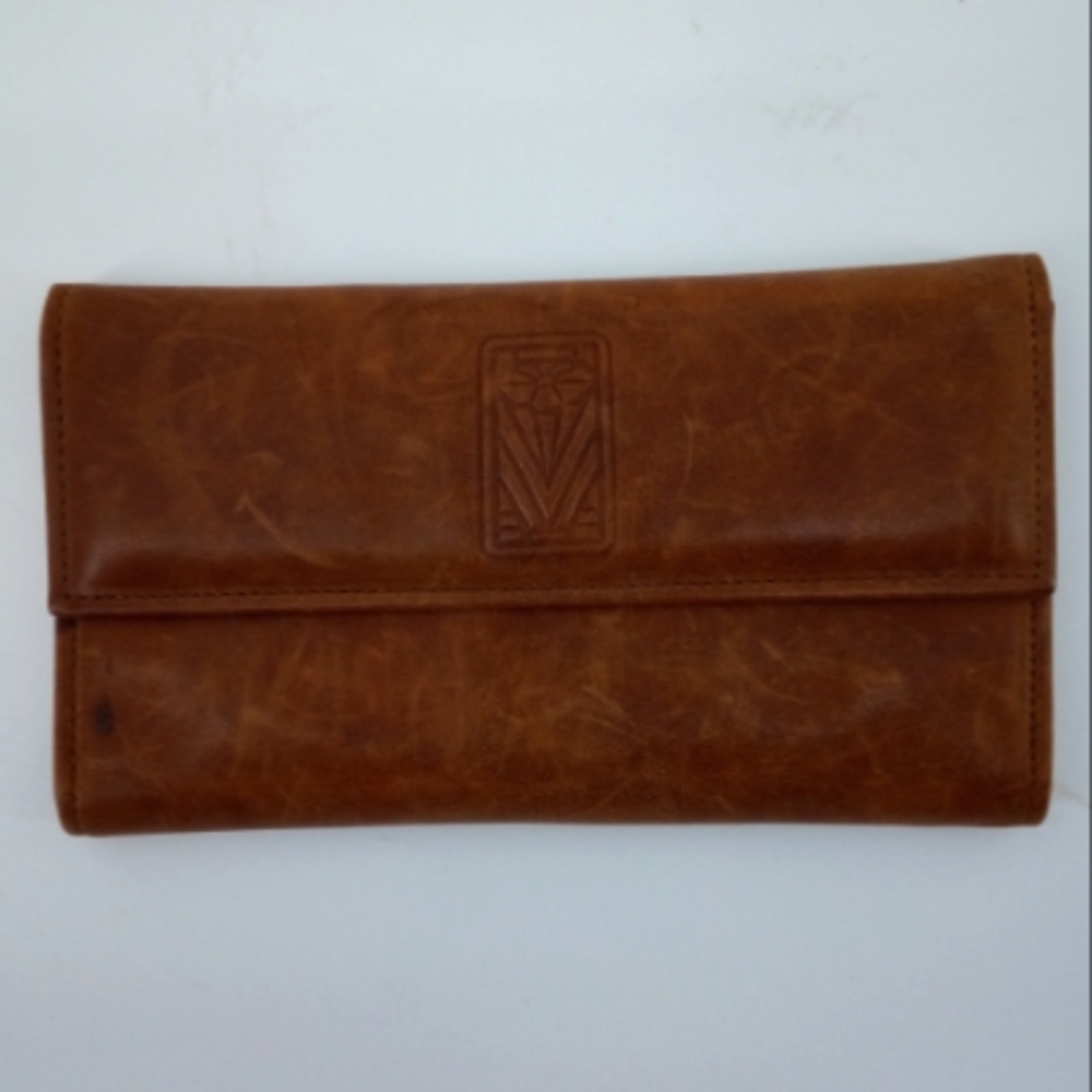 Vintage Amity Cowhide Leather Men's Trifold Wallet Billfold Brown 4 Snaps
